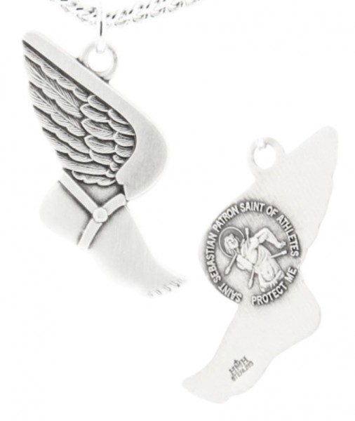 Winged Foot Track Necklace with Necklace Sebastian Back in Sterling Silver - 24&quot; 3mm Stainless Steel Endless Chain