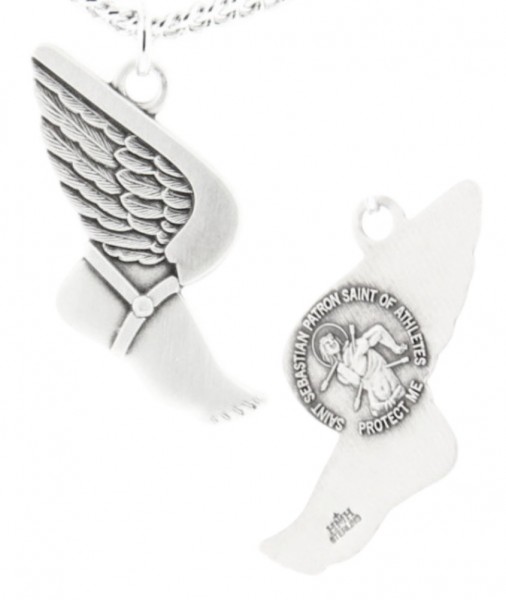 Winged Foot Track Necklace with Necklace Sebastian Back in Sterling Silver - 20&quot; 2.25mm Rhodium Plated Chain with Clasp
