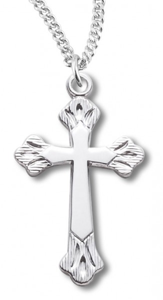 Women's Cross Necklace with Fancy Tips, Sterling Silver with Chain Options - 20&quot; 2.2mm Stainless Steel Chain with Clasp