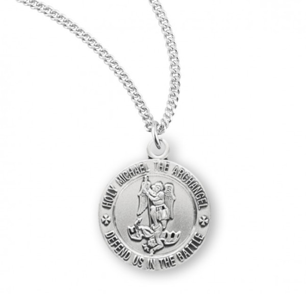 Women's Dainty Sterling Silver Round Saint Michael Necklace + Choice of Chain - 18&quot; 2.2mm Stainless Steel Chain + Clasp
