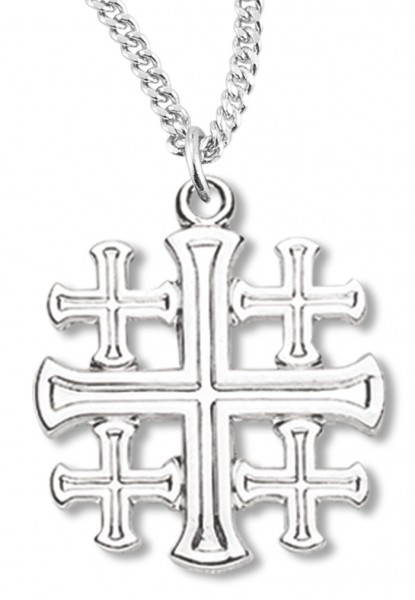 Women's Jerusalem Cross Necklace, Sterling Silver with Chain Options - 18&quot; 1.8mm Sterling Silver Chain + Clasp