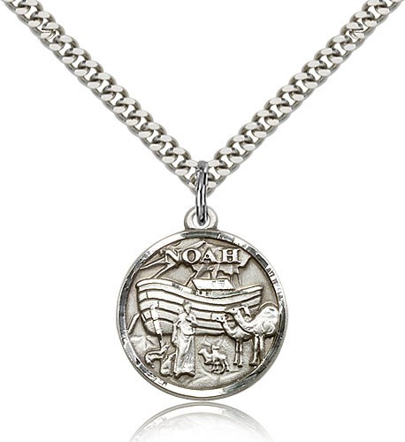 Women's Noah's Ark Medal - 18&quot; 1.2mm Sterling Silver Chain + Clasp