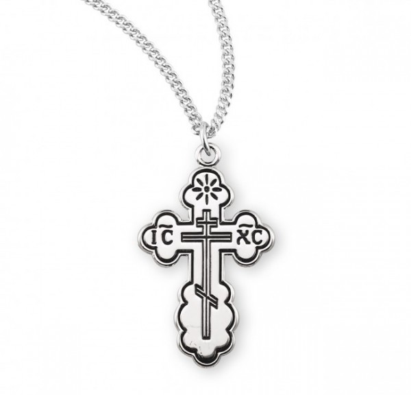 Women's Orthodox Cross Necklace, Sterling Silver with Chain - 18&quot; 2.2mm Stainless Steel Chain + Clasp