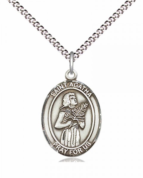 Women's Pewter Oval St. Agatha Medal - 18&quot; Rhodium Plated Medium Chain + Clasp