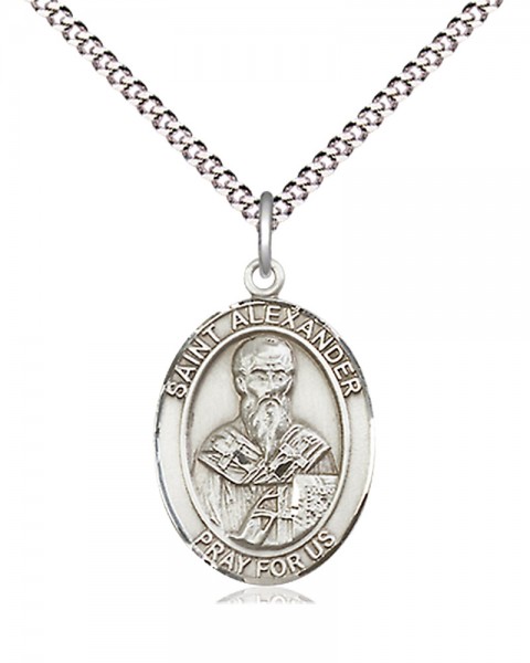 Women's Pewter Oval St. Alexander Sauli Medal - 18&quot; Rhodium Plated Medium Chain + Clasp