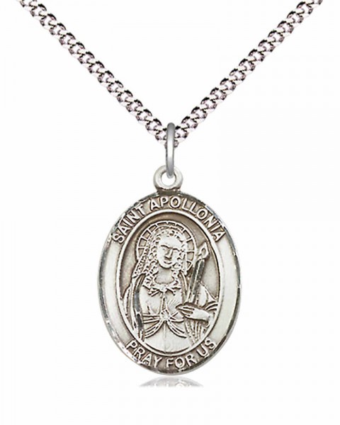 Women's Pewter Oval St. Apollonia Medal - 18&quot; Rhodium Plated Medium Chain + Clasp