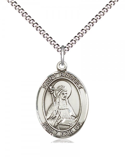 Women's Pewter Oval St. Bridget of Sweden Medal - 18&quot; Rhodium Plated Medium Chain + Clasp