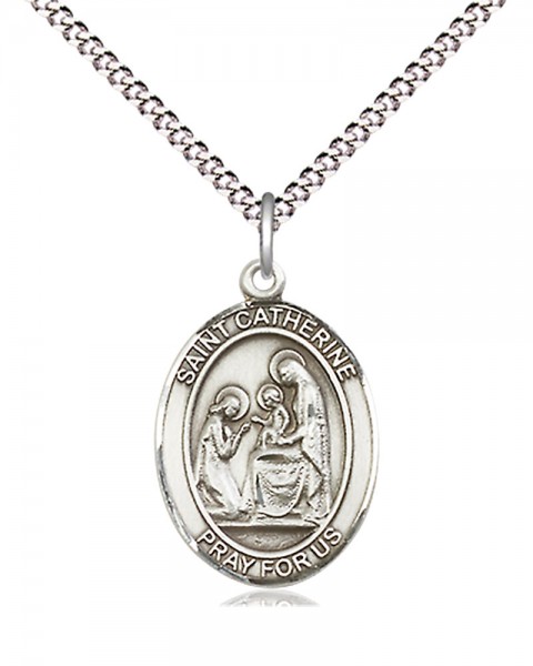 Women's Pewter Oval St. Catherine of Siena Medal - 18&quot; Rhodium Plated Medium Chain + Clasp