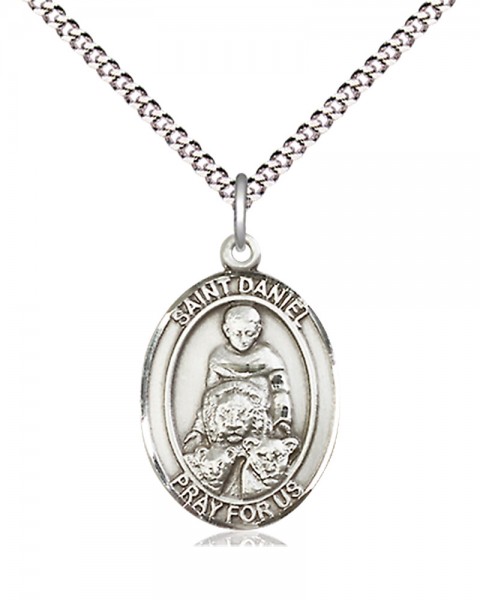 Women's Pewter Oval St. Daniel Medal - 18&quot; Rhodium Plated Medium Chain + Clasp