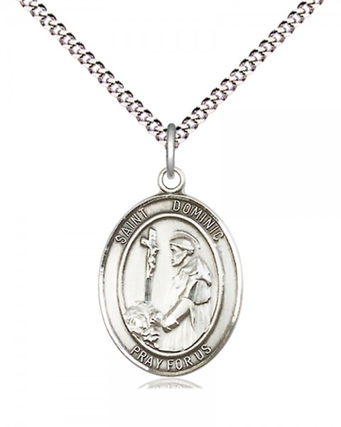 Women's Pewter Oval St. Dominic De Guzman Medal - 18&quot; Rhodium Plated Heavy Chain + Clasp