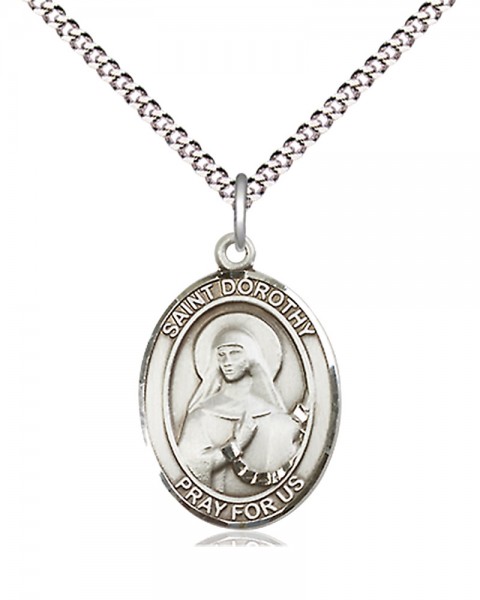 Women's Pewter Oval St. Dorothy Medal - 18&quot; Rhodium Plated Medium Chain + Clasp