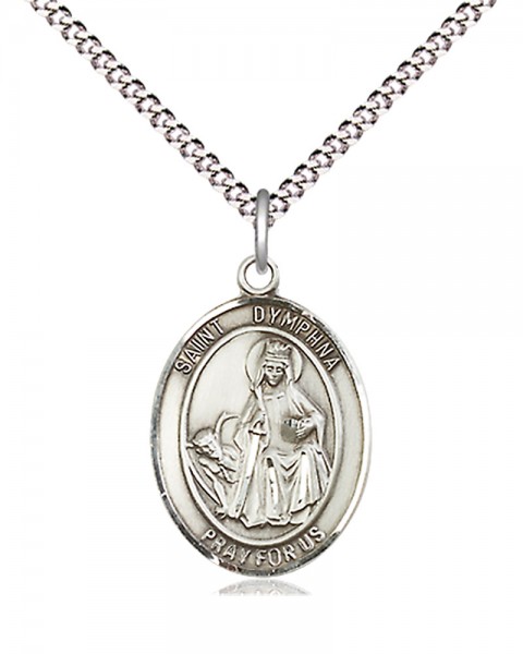 Women's Pewter Oval St. Dymphna Medal - 18&quot; Rhodium Plated Medium Chain + Clasp