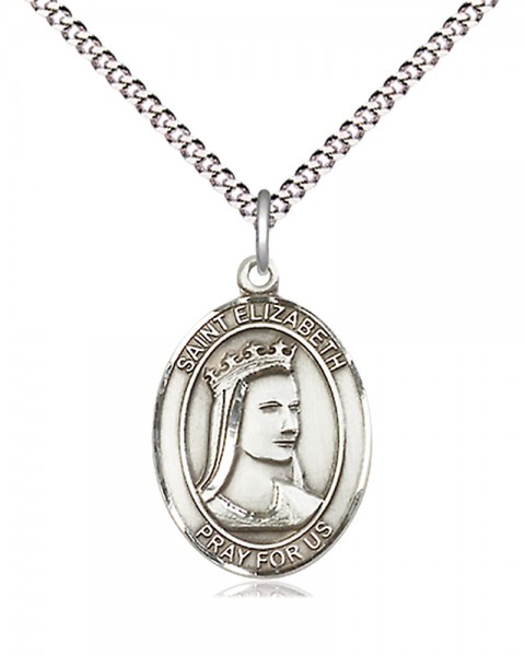 Women's Pewter Oval St. Elizabeth of Hungary Medal - 18&quot; Rhodium Plated Medium Chain + Clasp