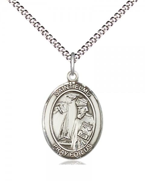 Women's Pewter Oval St. Elmo Medal - 18&quot; Rhodium Plated Medium Chain + Clasp