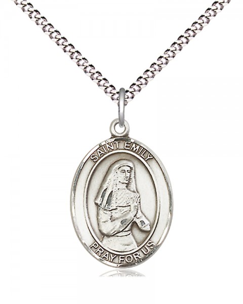 Women's Pewter Oval St. Emily De Vialar Medal - 18&quot; Rhodium Plated Heavy Chain + Clasp