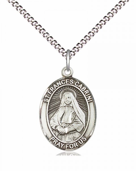 Women's Pewter Oval St. Frances Cabrini Medal - 18&quot; Rhodium Plated Medium Chain + Clasp