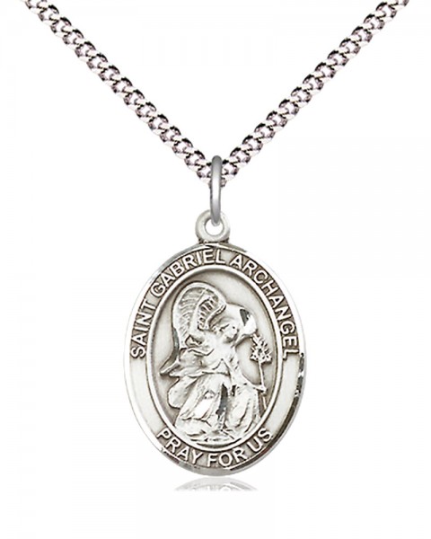 Women's Pewter Oval St. Gabriel the Archangel Medal - 18&quot; Rhodium Plated Medium Chain + Clasp