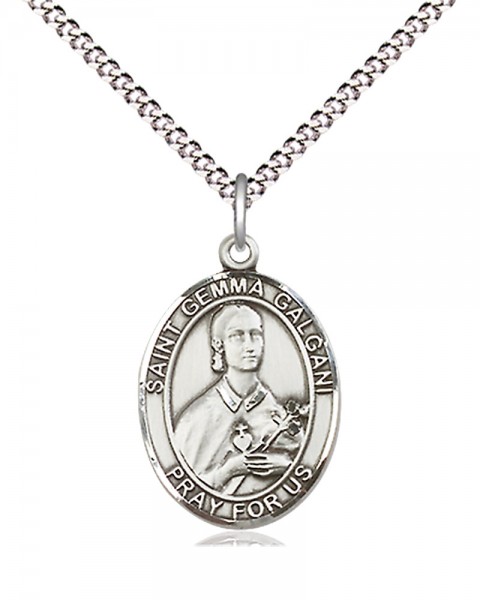 Women's Pewter Oval St. Gemma Galgani Medal - 18&quot; Rhodium Plated Medium Chain + Clasp
