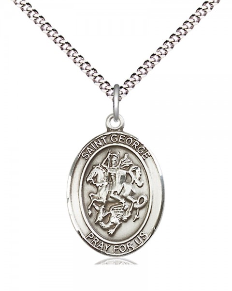Women's Pewter Oval St. George Medal - 18&quot; Rhodium Plated Medium Chain + Clasp