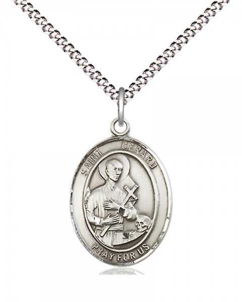 Women's Pewter Oval St. Gerard Majella Medal - 18&quot; Rhodium Plated Medium Chain + Clasp