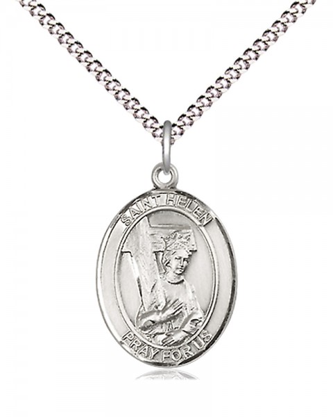 Women's Pewter Oval St. Helen Medal - 18&quot; Rhodium Plated Medium Chain + Clasp