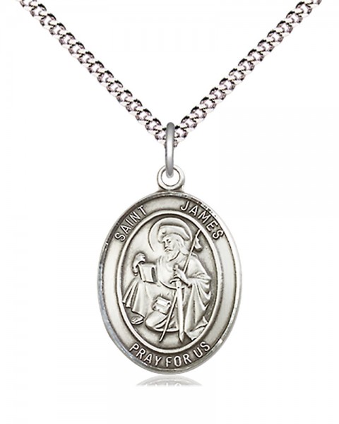 Women's Pewter Oval St. James the Greater Medal - 18&quot; Rhodium Plated Medium Chain + Clasp