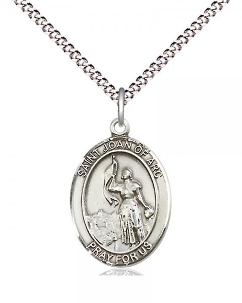 Women's Pewter Oval St. Joan of Arc Medal - 18&quot; Rhodium Plated Medium Chain + Clasp