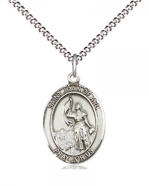 Women's Pewter Oval St. Joan of Arc Medal - 18&quot; Rhodium Plated Heavy Chain + Clasp