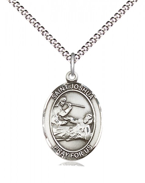 Women's Pewter Oval St. Joshua Medal - 18&quot; Rhodium Plated Medium Chain + Clasp
