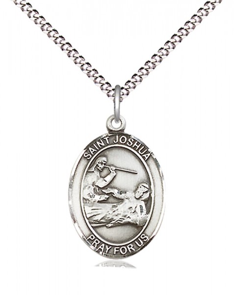 Women's Pewter Oval St. Joshua Medal - 18&quot; Rhodium Plated Heavy Chain + Clasp