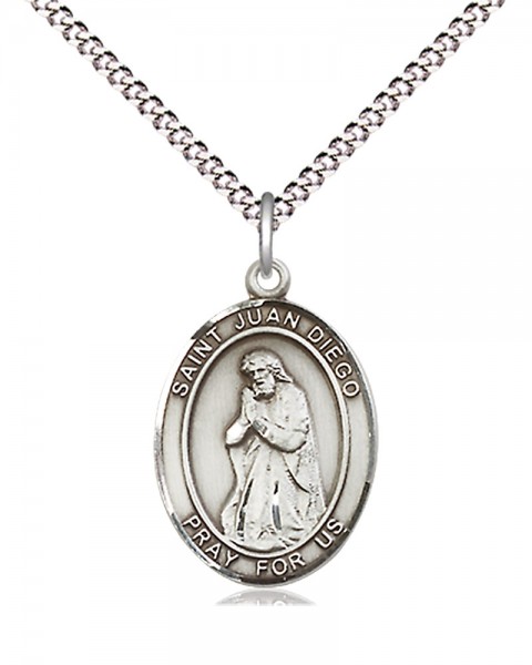 Women's Pewter Oval St. Juan Diego Medal - 18&quot; Rhodium Plated Medium Chain + Clasp