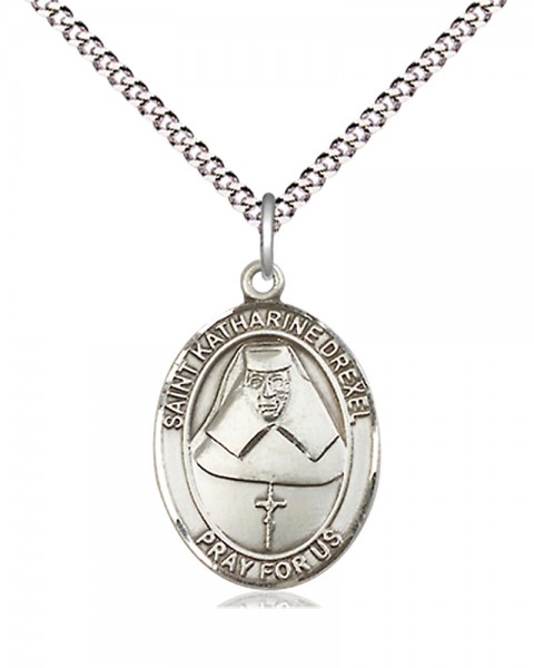 Women's Pewter Oval St. Katharine Drexel Medal - 18&quot; Rhodium Plated Medium Chain + Clasp