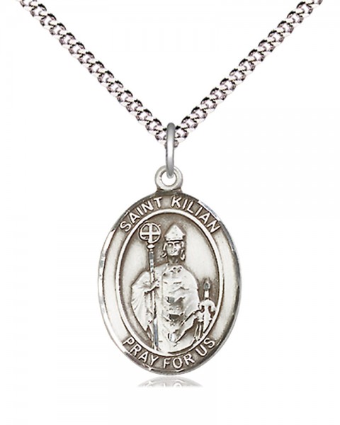 Women's Pewter Oval St. Kilian Medal - 18&quot; Rhodium Plated Medium Chain + Clasp