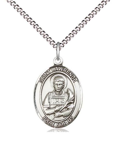 Women's Pewter Oval St. Lawrence Medal - 18&quot; Rhodium Plated Medium Chain + Clasp