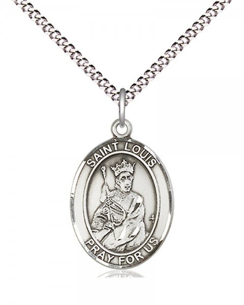 Women's Pewter Oval St. Louis Medal - 18&quot; Rhodium Plated Medium Chain + Clasp