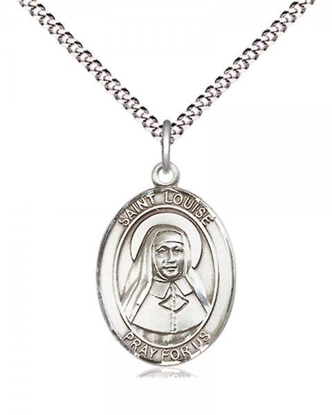 Women's Pewter Oval St. Louise De Marillac Medal - 18&quot; Rhodium Plated Medium Chain + Clasp