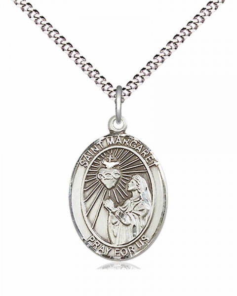 Women's Pewter Oval St. Margaret Mary Alacoque Medal - 18&quot; Rhodium Plated Medium Chain + Clasp