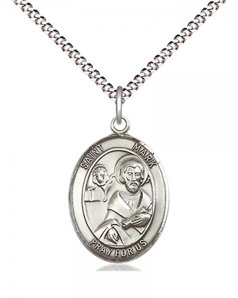 Women's Pewter Oval St. Mark the Evangelist Medal - 18&quot; Rhodium Plated Medium Chain + Clasp