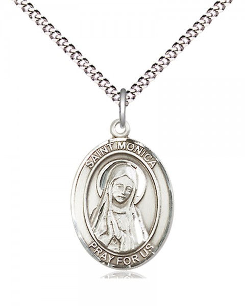 Women's Pewter Oval St. Monica Medal - 18&quot; Rhodium Plated Medium Chain + Clasp