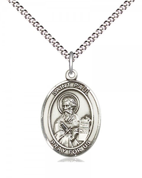 Women's Pewter Oval St. Paul the Apostle Medal - 18&quot; Rhodium Plated Medium Chain + Clasp