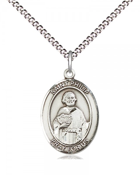 Women's Pewter Oval St. Philip the Apostle Medal - 18&quot; Rhodium Plated Medium Chain + Clasp