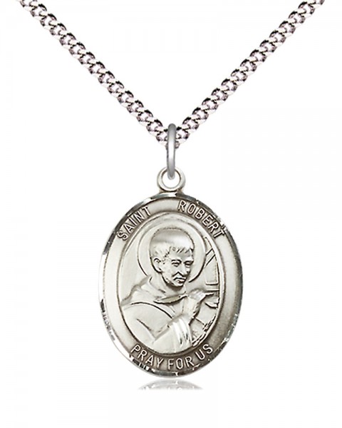 Women's Pewter Oval St. Robert Bellarmine Medal - 18&quot; Rhodium Plated Medium Chain + Clasp