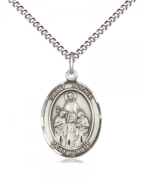 Women's Pewter Oval St. Sophia Medal - 18&quot; Rhodium Plated Medium Chain + Clasp