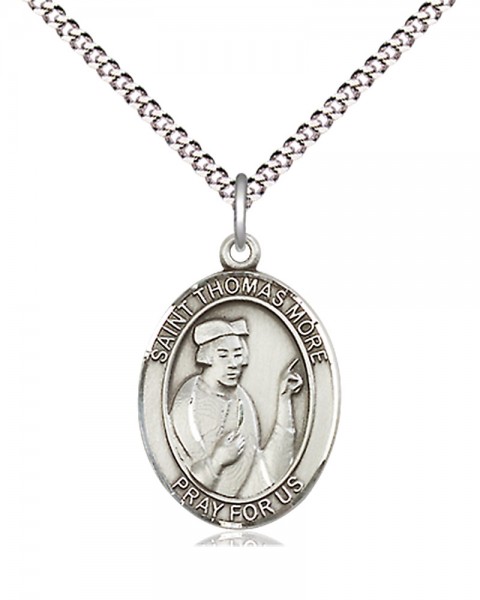 Women's Pewter Oval St. Thomas More Medal - 18&quot; Rhodium Plated Medium Chain + Clasp
