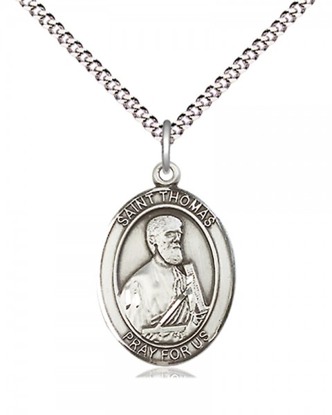 Women's Pewter Oval St. Thomas the Apostle Medal - 18&quot; Rhodium Plated Medium Chain + Clasp