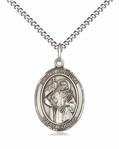Women's Pewter Oval St. Ursula Medal - 18&quot; Rhodium Plated Medium Chain + Clasp