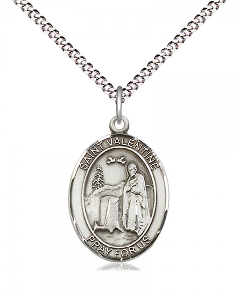 Women's Pewter Oval St. Valentine of Rome Medal - 18&quot; Rhodium Plated Medium Chain + Clasp