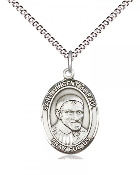 Women's Pewter Oval St. Vincent De Paul Medal - 18&quot; Rhodium Plated Medium Chain + Clasp