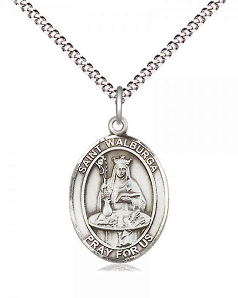Women's Pewter Oval St. Walburga Medal - 18&quot; Rhodium Plated Medium Chain + Clasp