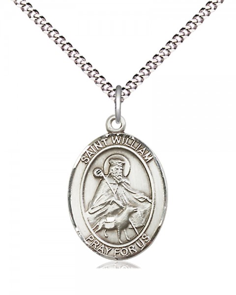 Women's Pewter Oval St. William of Rochester Medal - 18&quot; Rhodium Plated Medium Chain + Clasp